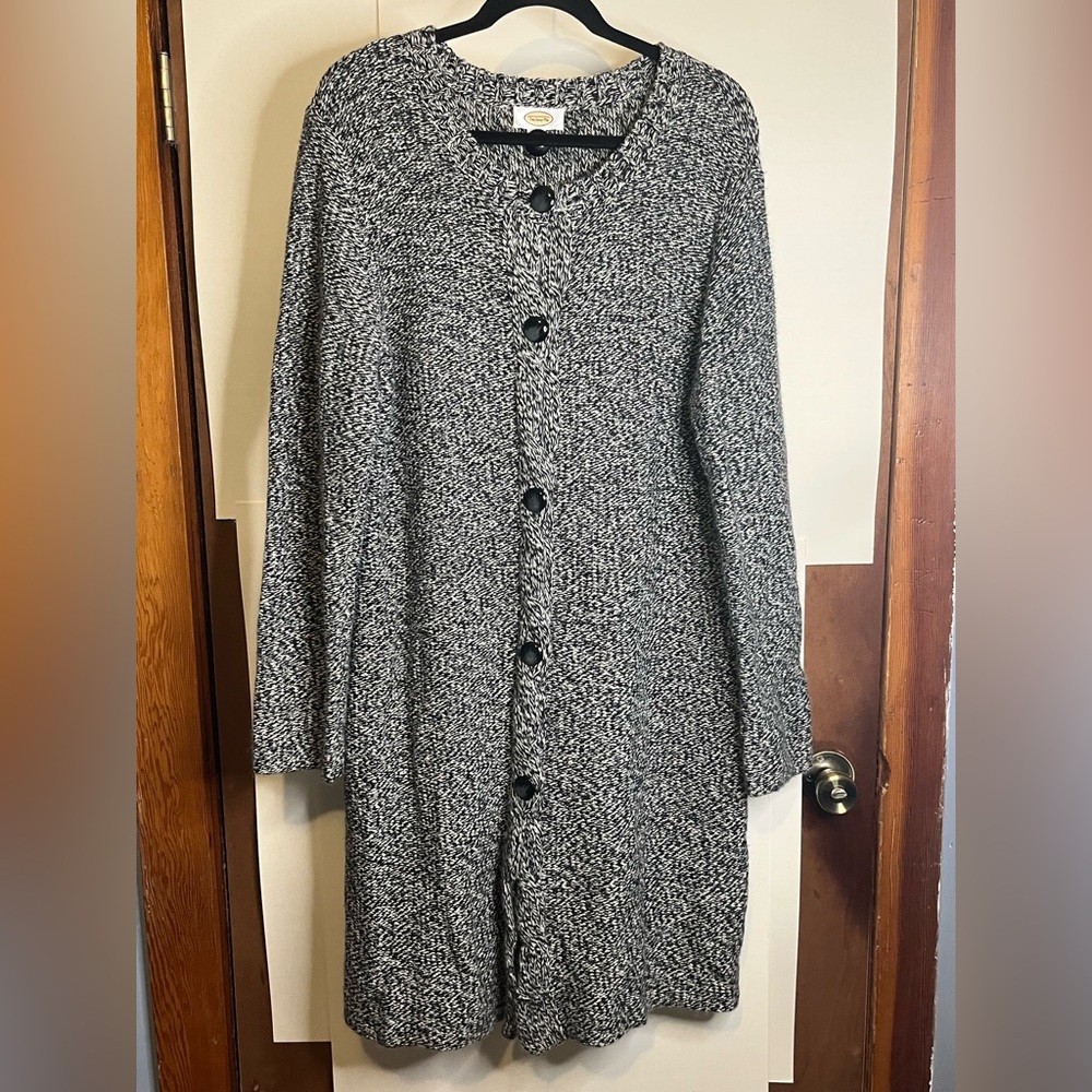 Talbots Women’s (VTG XL/Fits M) Black & White Wool Blend Long Cardigan Sweater